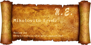 Mikolovits Ernő névjegykártya